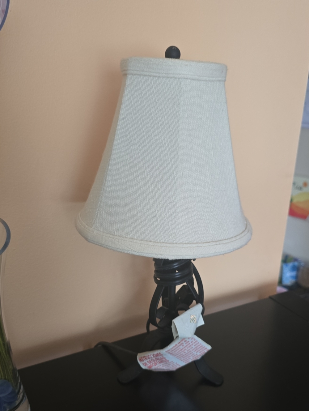 Cream Fabric Shade Table Lamp with Black Metal Base